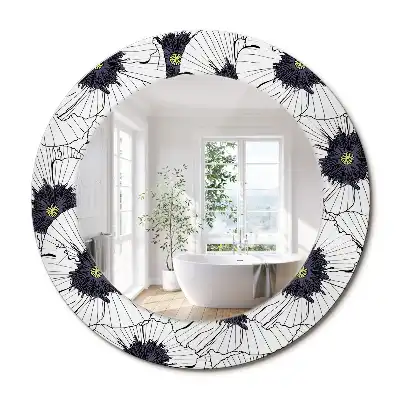 Miroir rond cadre imprimé composition florale