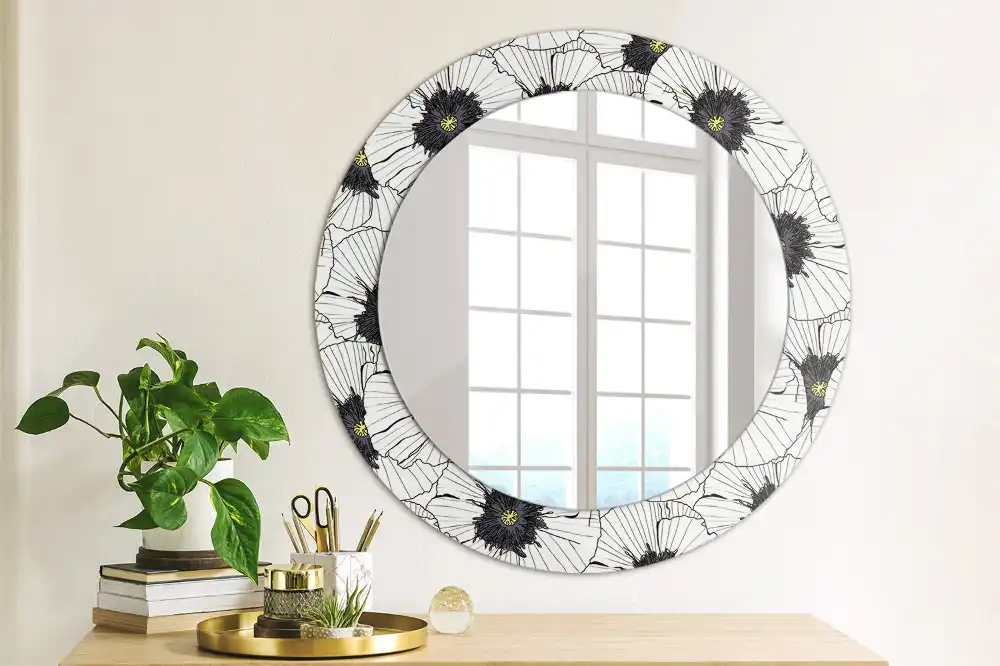 Miroir rond cadre imprimé composition florale