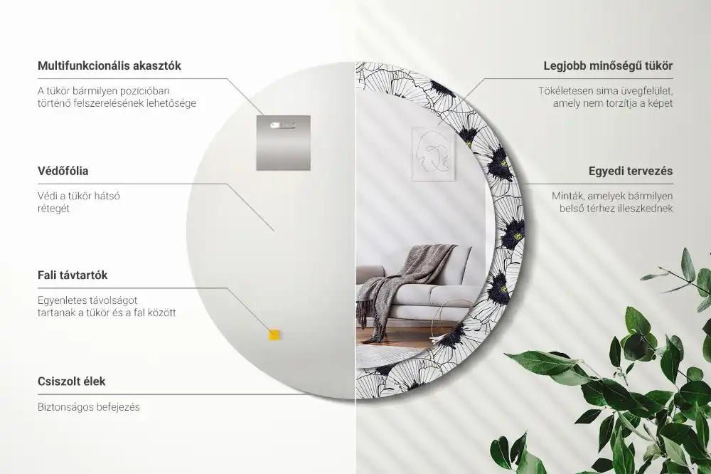 Miroir rond cadre imprimé composition florale