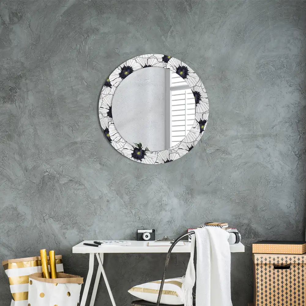 Miroir rond cadre imprimé composition florale