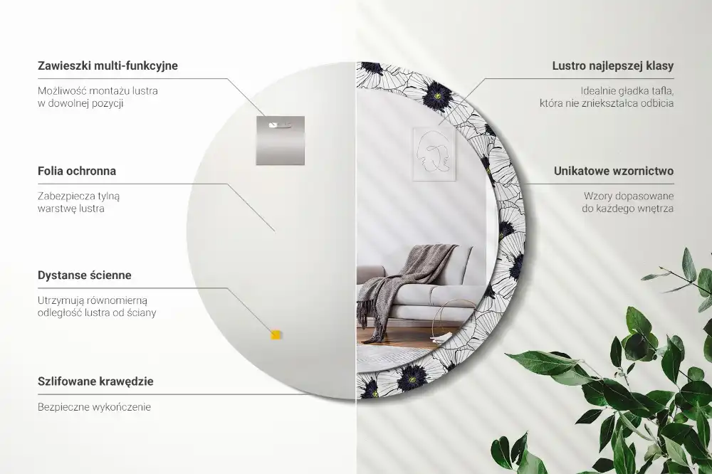 Miroir rond cadre imprimé composition florale
