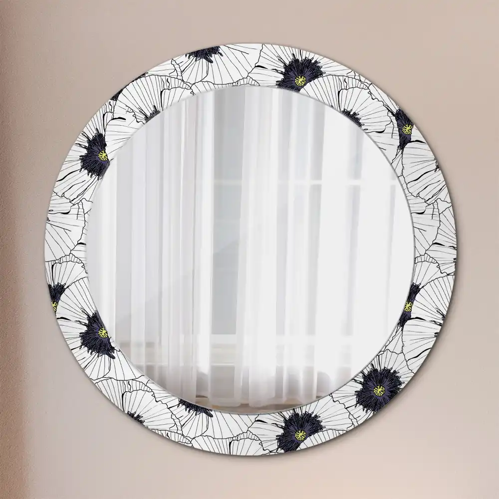 Miroir rond cadre imprimé composition florale
