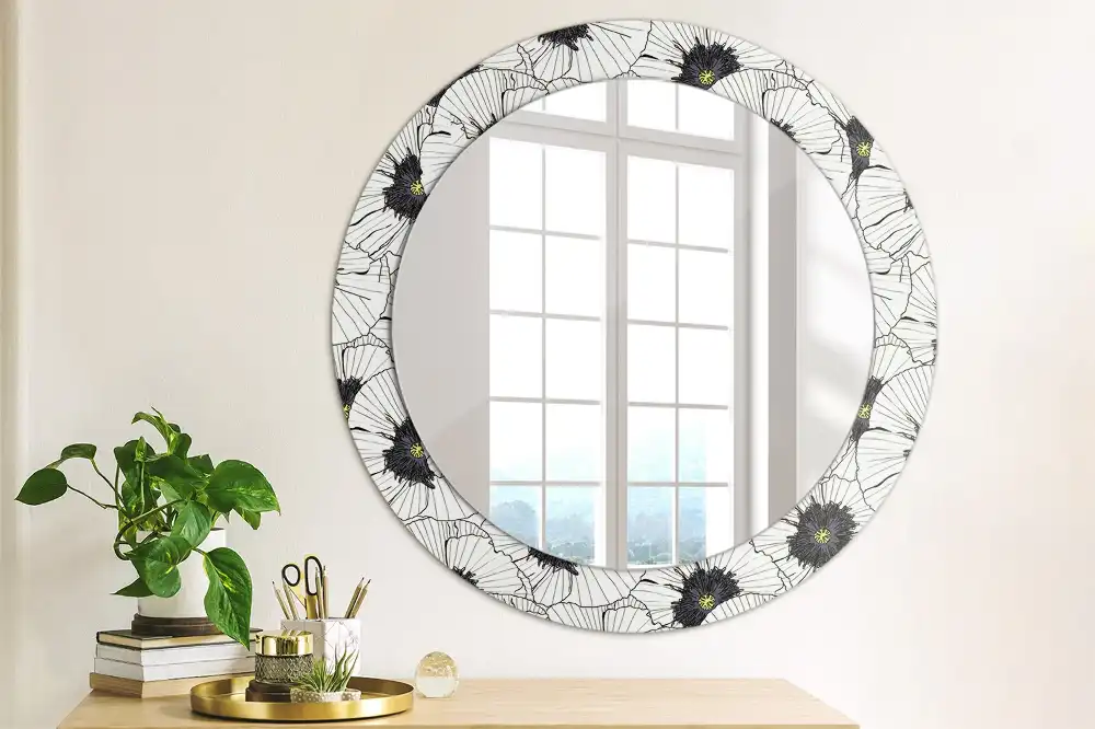 Miroir rond cadre imprimé composition florale