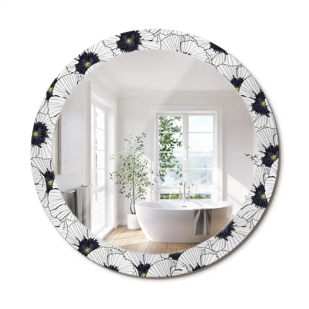 Miroir rond cadre imprimé composition florale