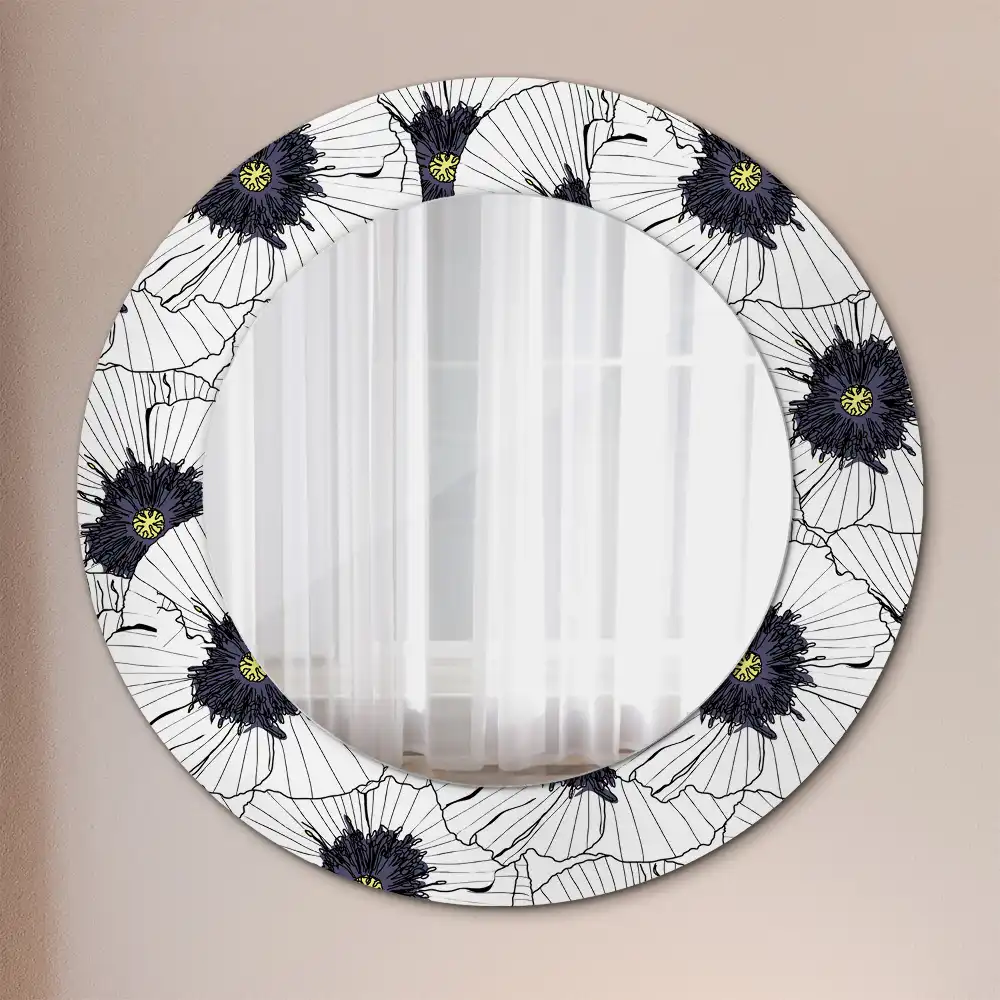 Miroir rond cadre imprimé composition florale
