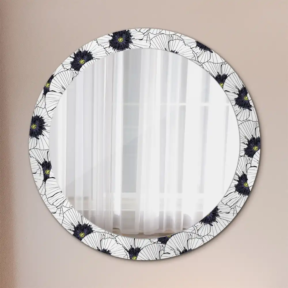 Miroir rond cadre imprimé composition florale