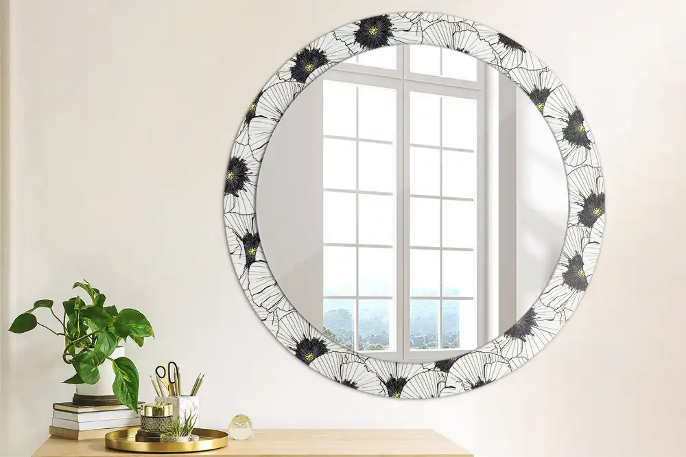 Miroir rond cadre imprimé composition florale