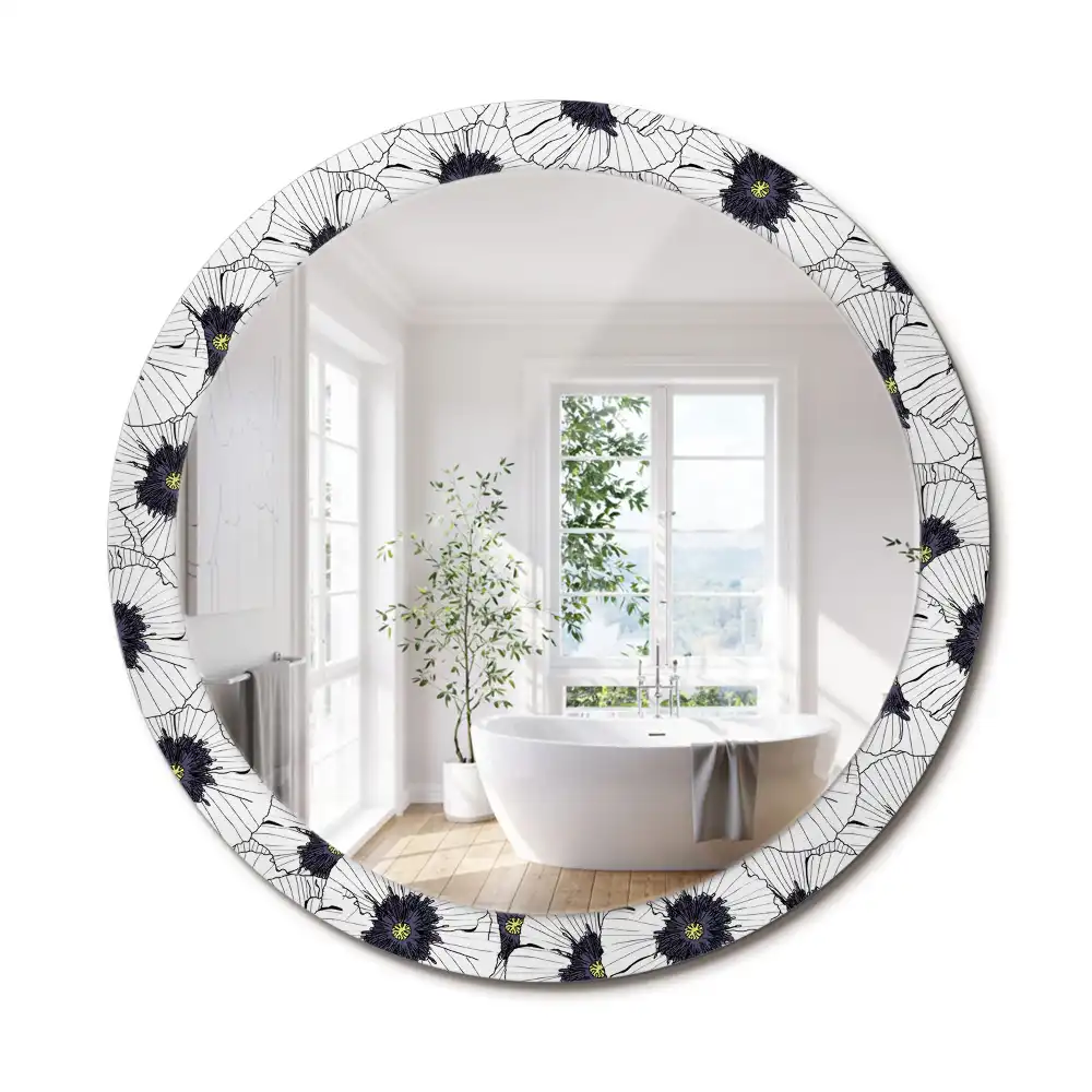 Miroir rond cadre imprimé composition florale