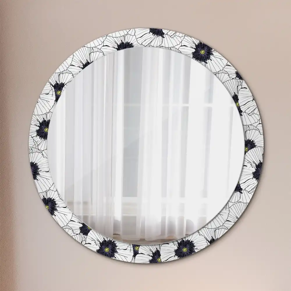 Miroir rond cadre imprimé composition florale