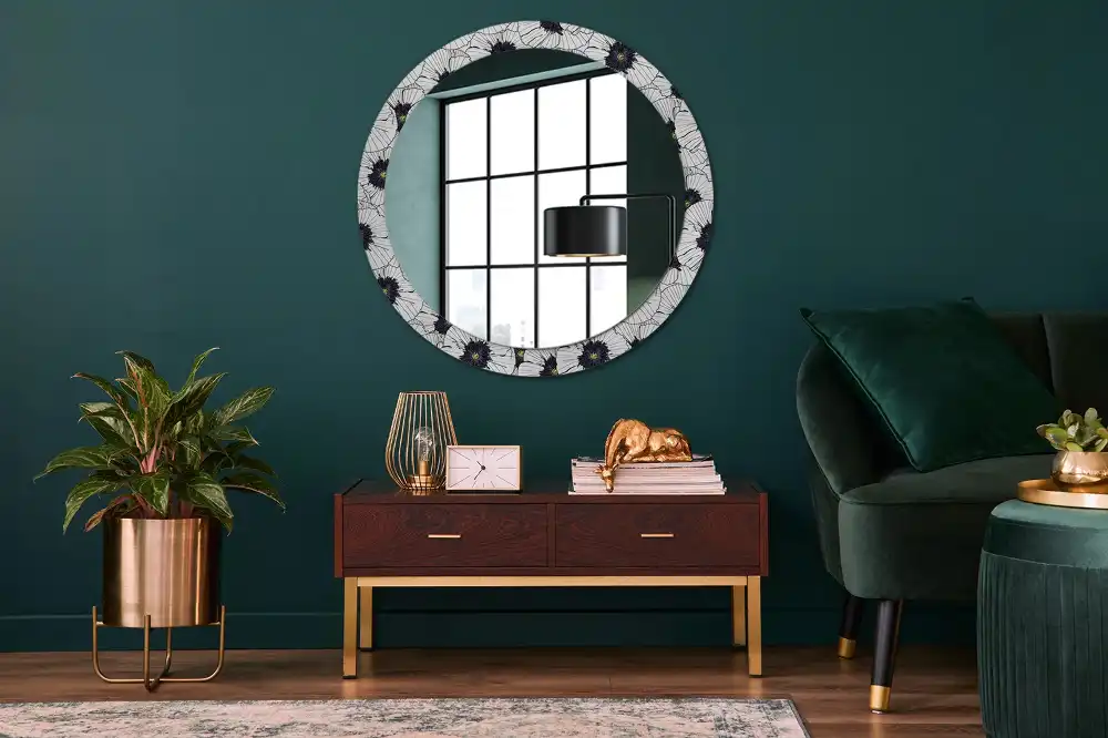 Miroir rond cadre imprimé composition florale