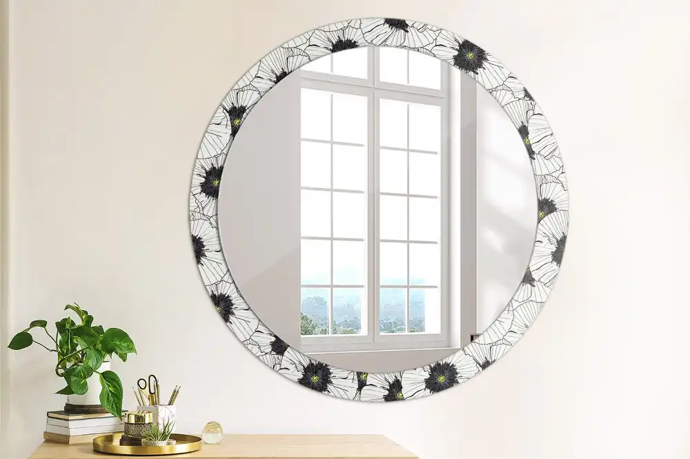 Miroir rond cadre imprimé composition florale