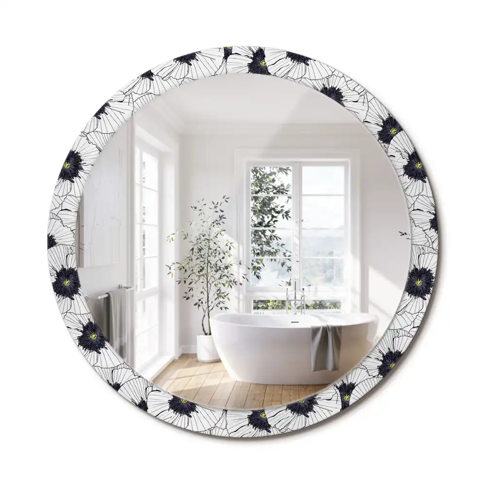 Miroir rond cadre imprimé composition florale