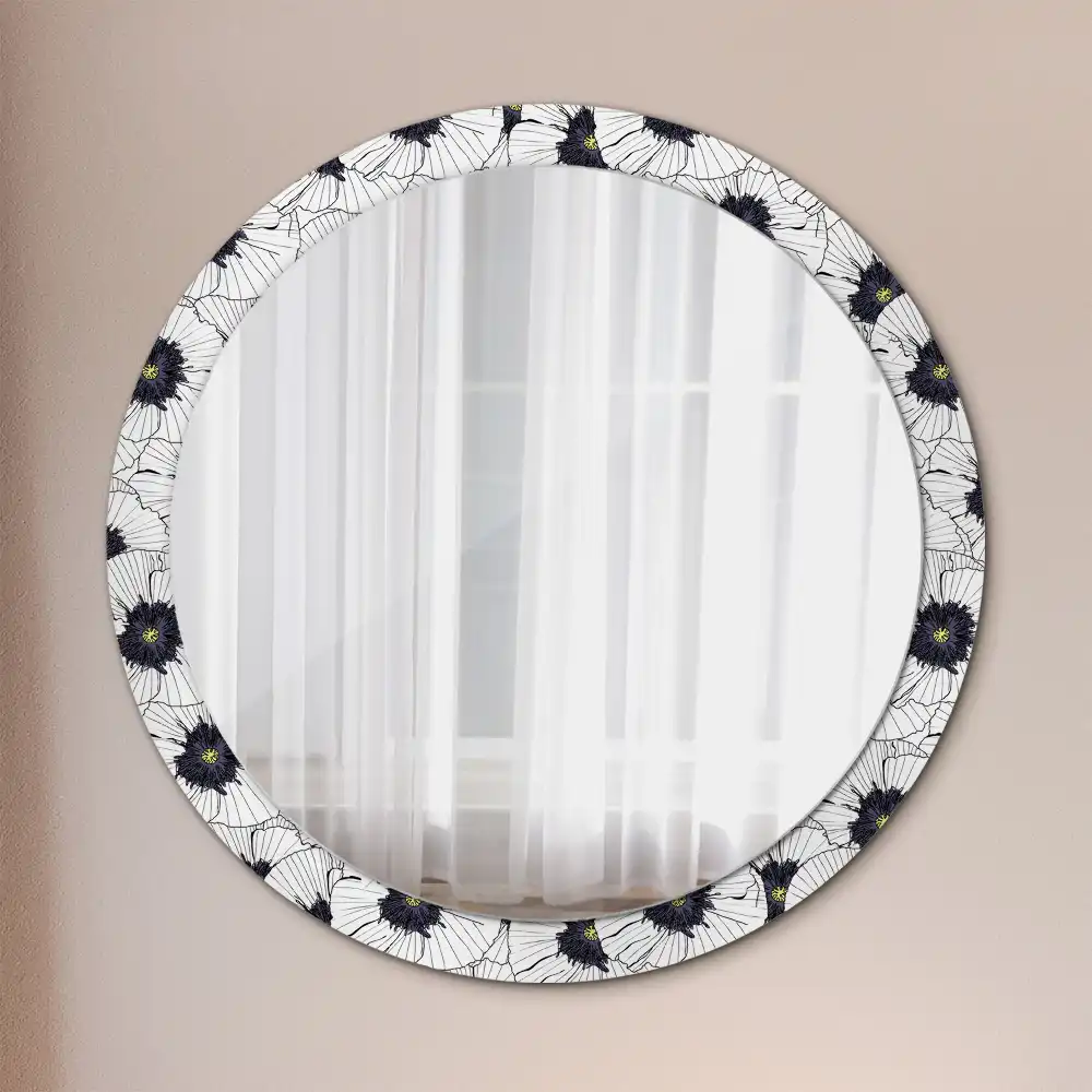 Miroir rond cadre imprimé composition florale