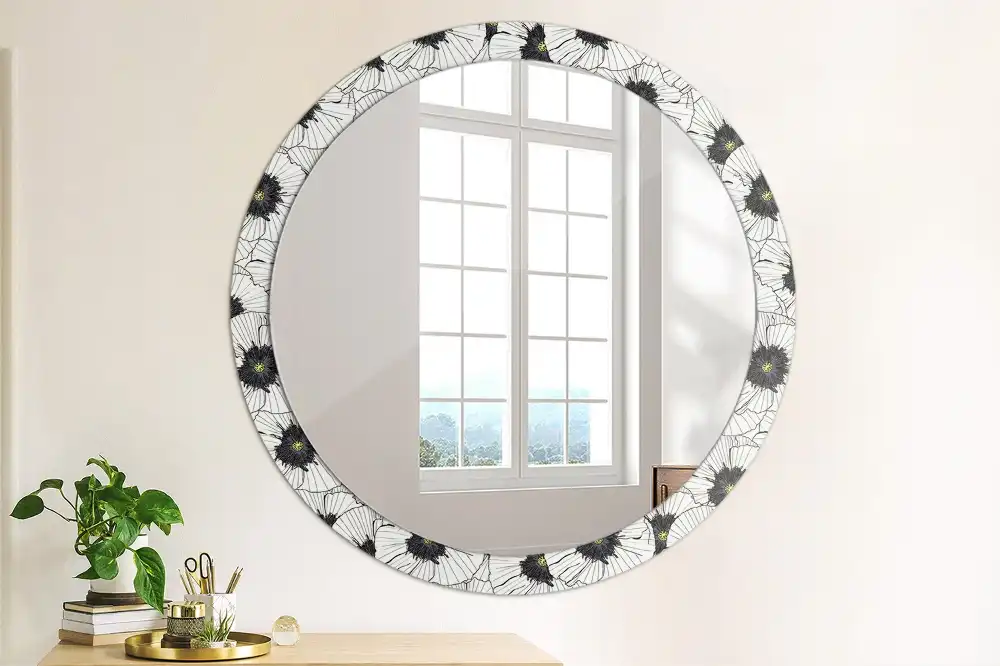 Miroir rond cadre imprimé composition florale