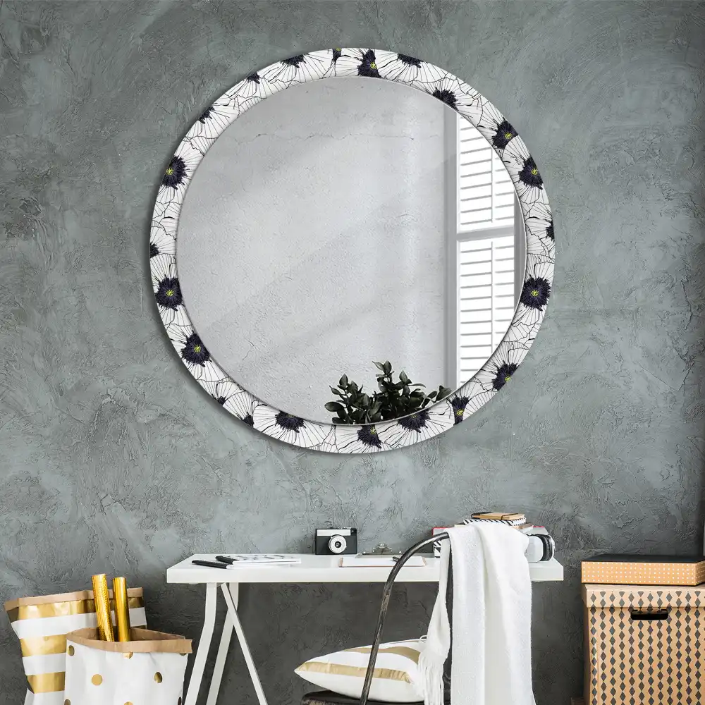 Miroir rond cadre imprimé composition florale