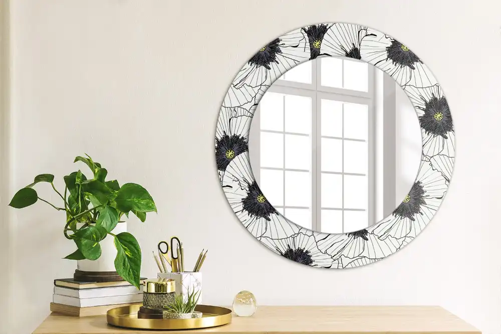 Miroir rond cadre imprimé composition florale