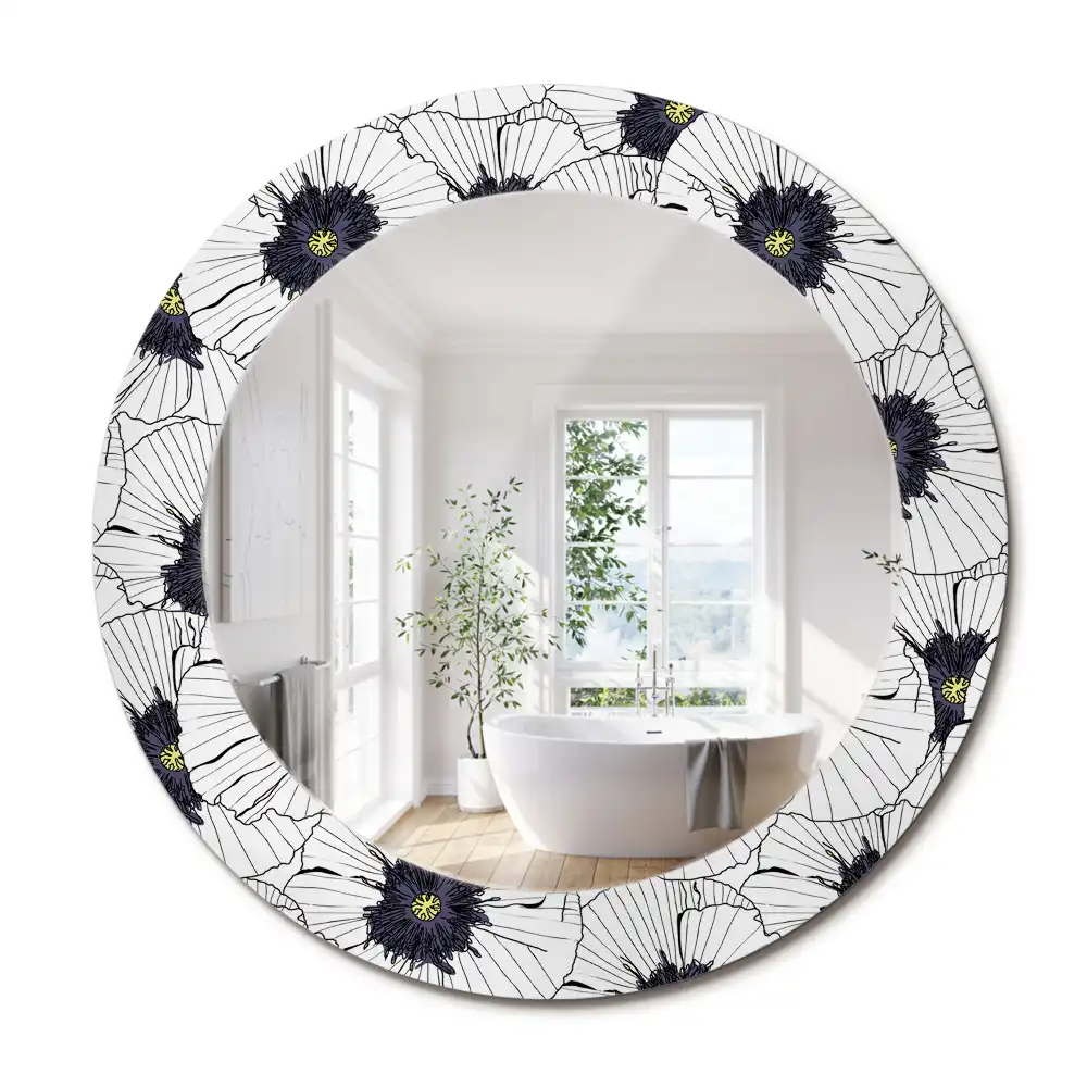 Miroir rond cadre imprimé composition florale