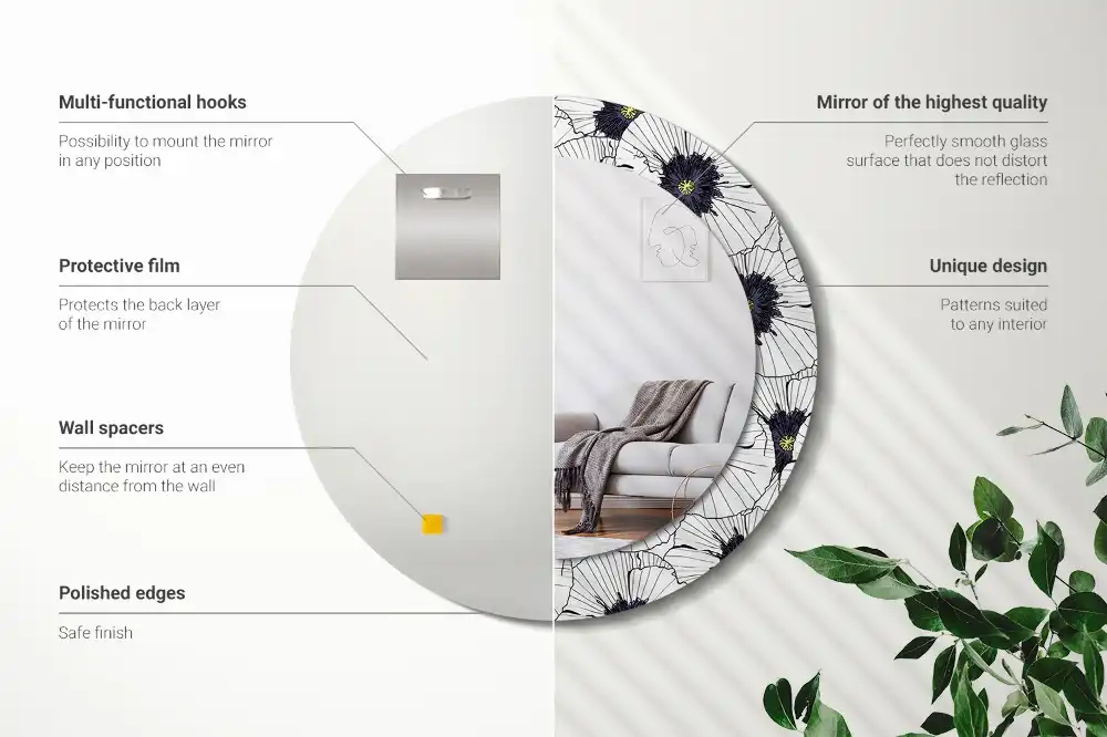 Miroir rond cadre imprimé composition florale