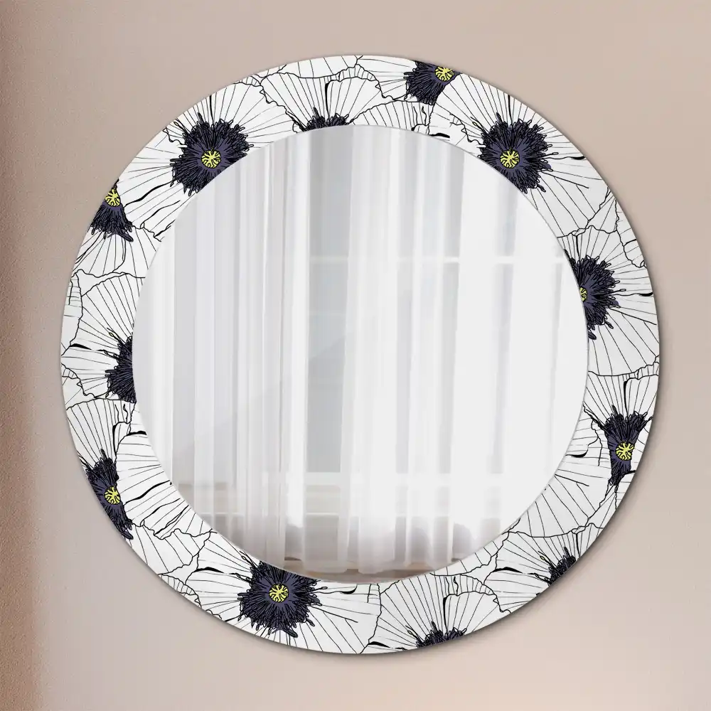 Miroir rond cadre imprimé composition florale