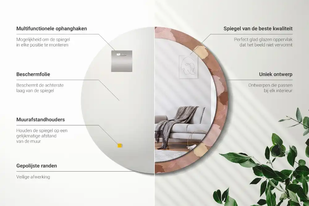 Miroir rond cadre avec impression composition de roses