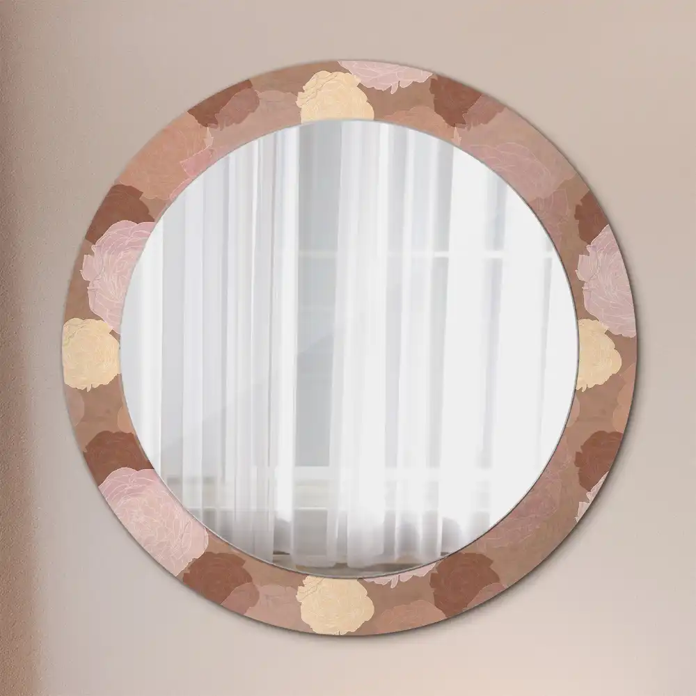 Miroir rond cadre avec impression composition de roses