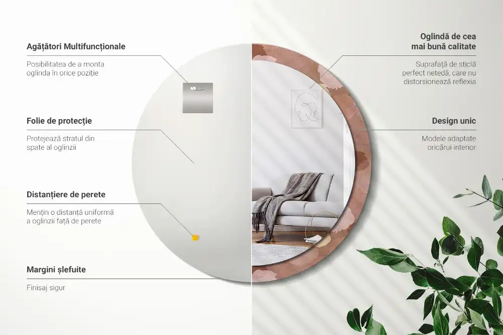 Miroir rond cadre avec impression composition de roses