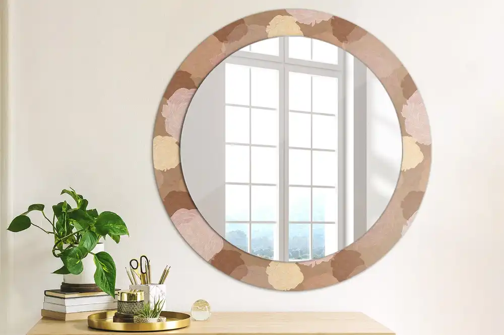 Miroir rond cadre avec impression composition de roses