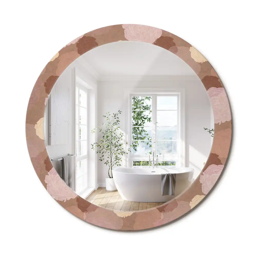 Miroir rond cadre avec impression composition de roses