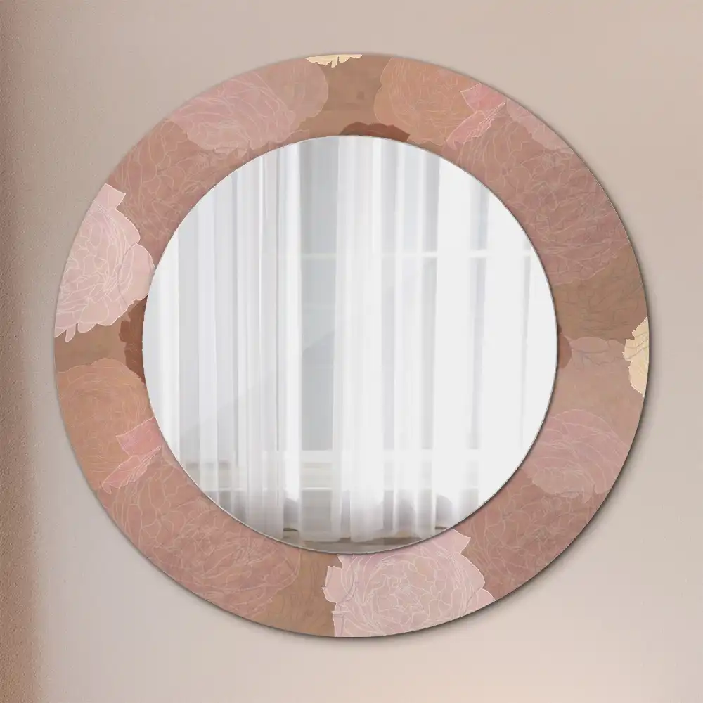 Miroir rond cadre avec impression composition de roses