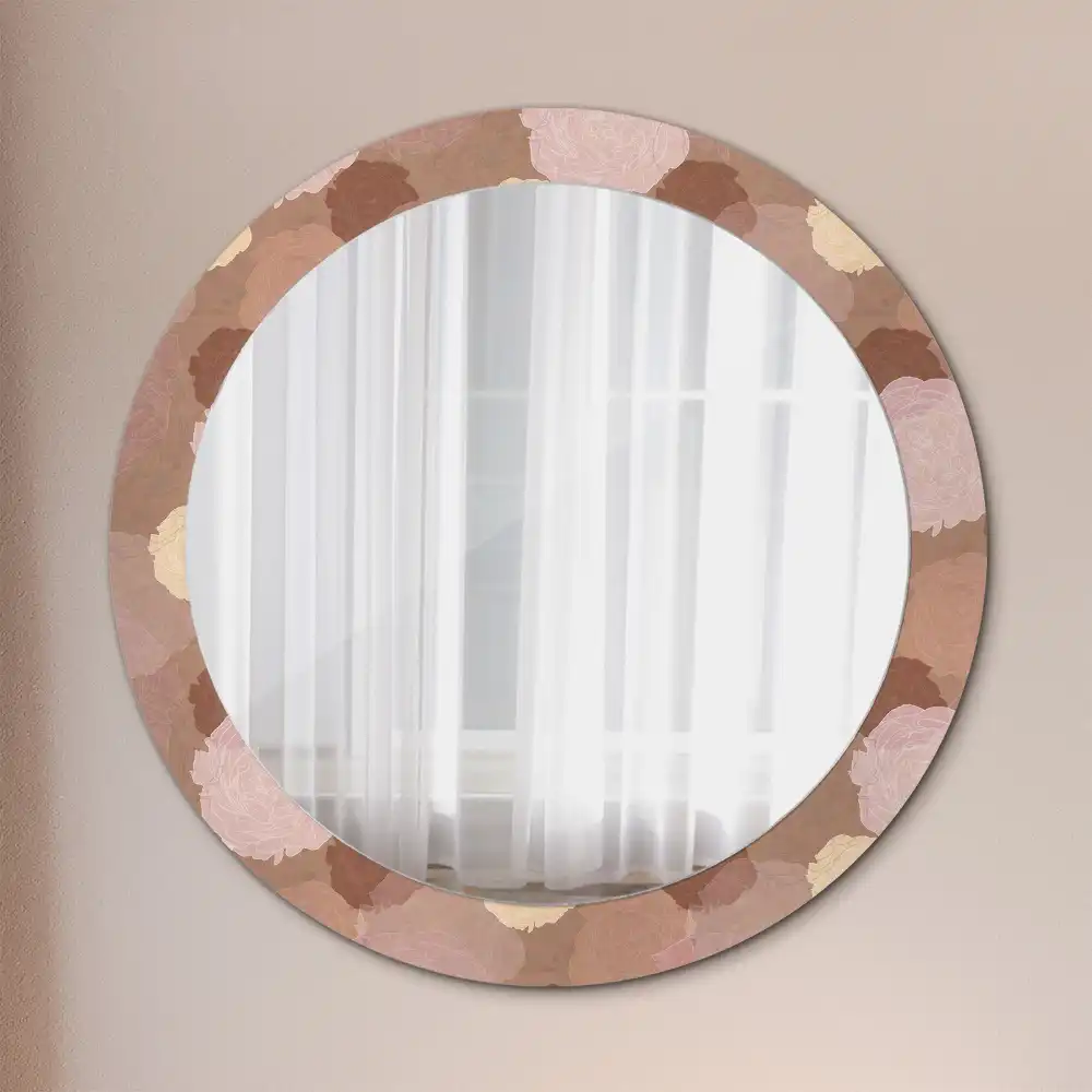 Miroir rond cadre avec impression composition de roses