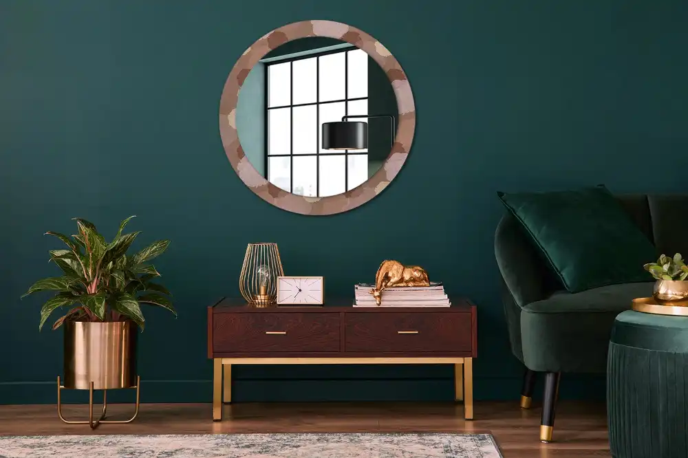 Miroir rond cadre avec impression composition de roses