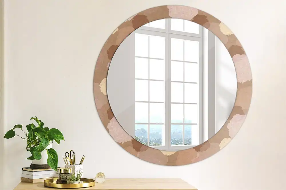 Miroir rond cadre avec impression composition de roses