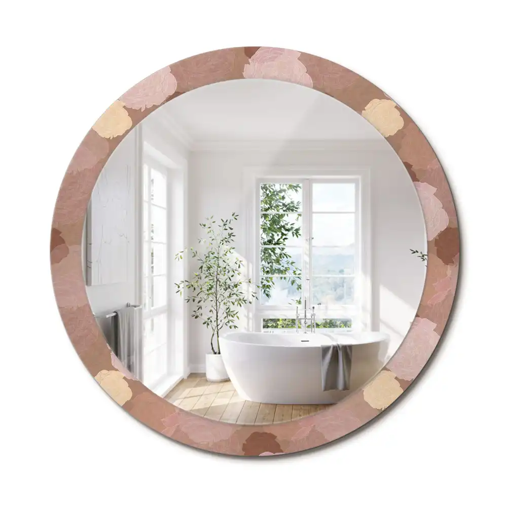 Miroir rond cadre avec impression composition de roses