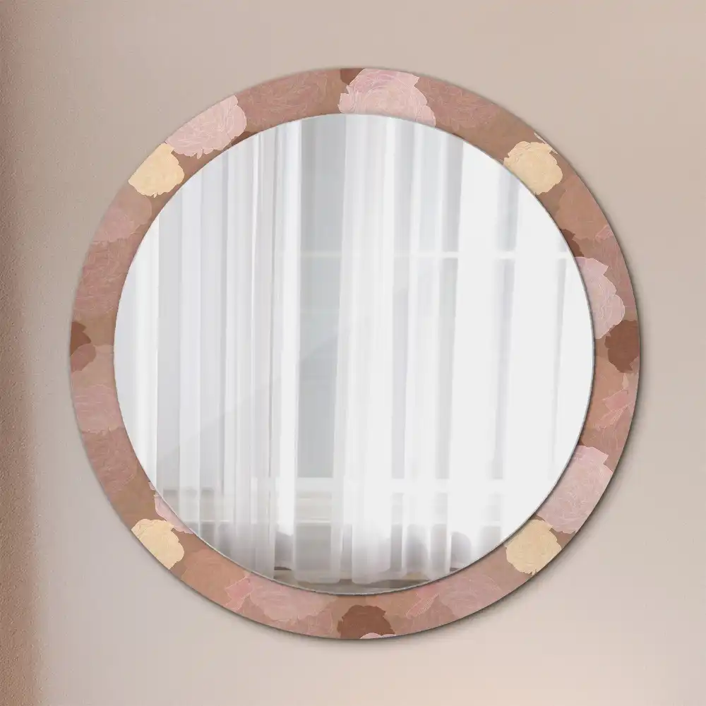 Miroir rond cadre avec impression composition de roses