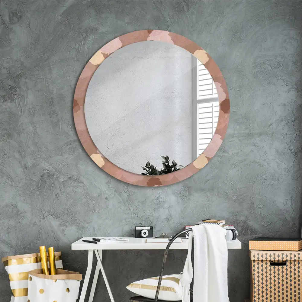 Miroir rond cadre avec impression composition de roses