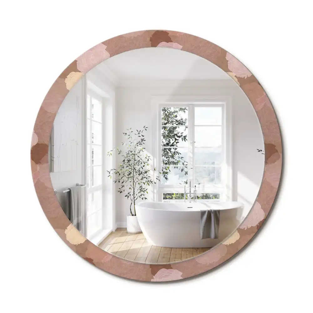 Miroir rond cadre avec impression composition de roses