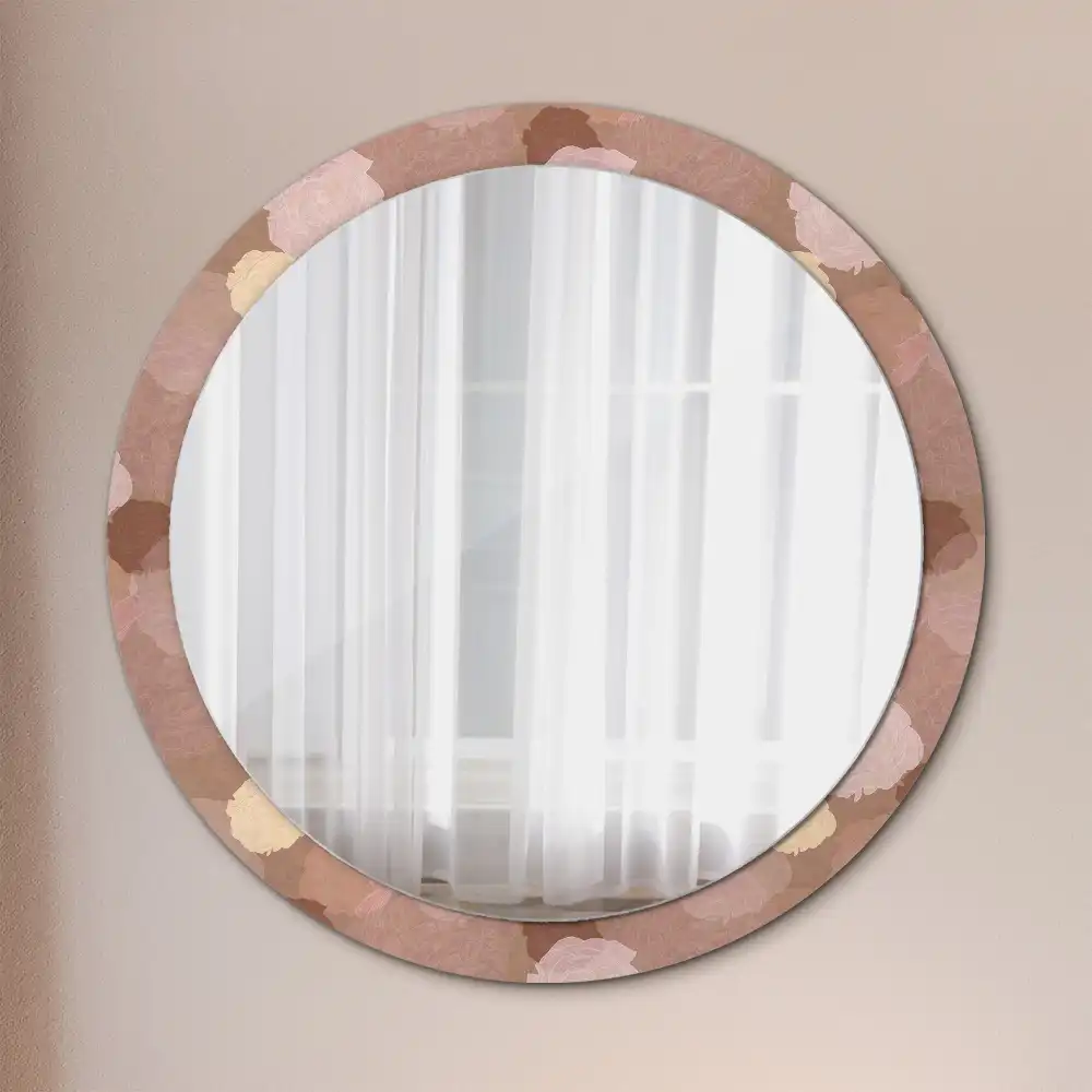 Miroir rond cadre avec impression composition de roses