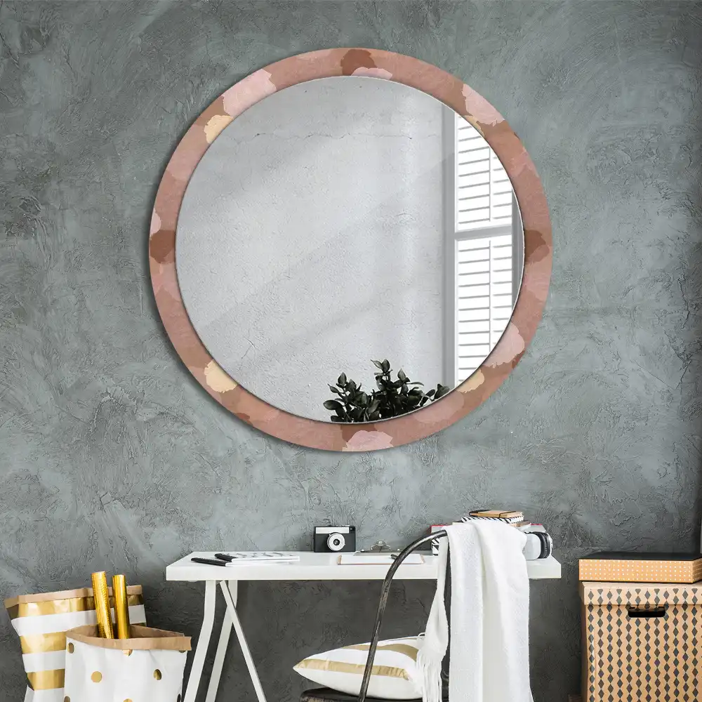 Miroir rond cadre avec impression composition de roses