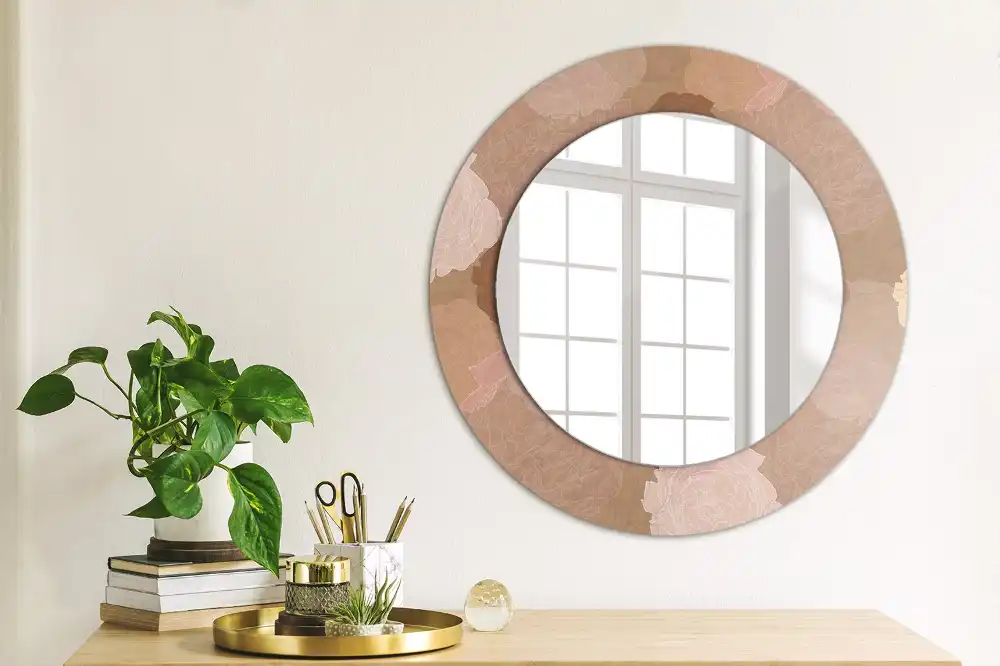 Miroir rond cadre avec impression composition de roses