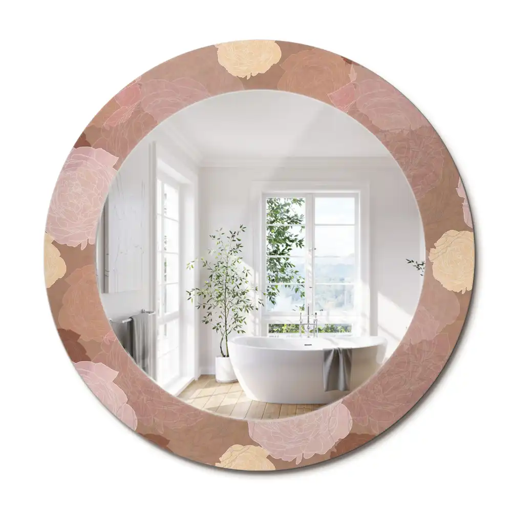 Miroir rond cadre avec impression composition de roses