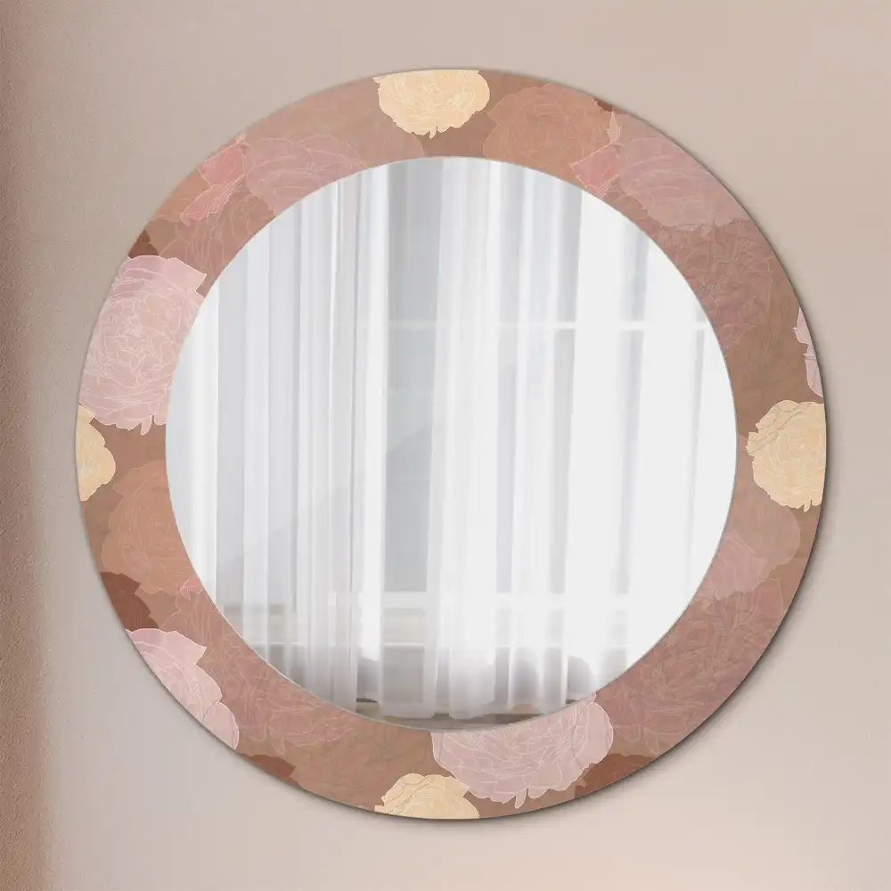 Miroir rond cadre avec impression composition de roses