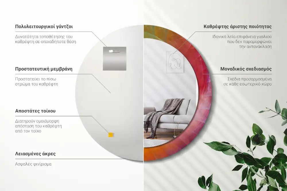 Miroir rond avec décoration palette de couleurs
