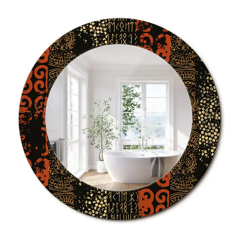 Miroir rond cadre imprimé motif grunge