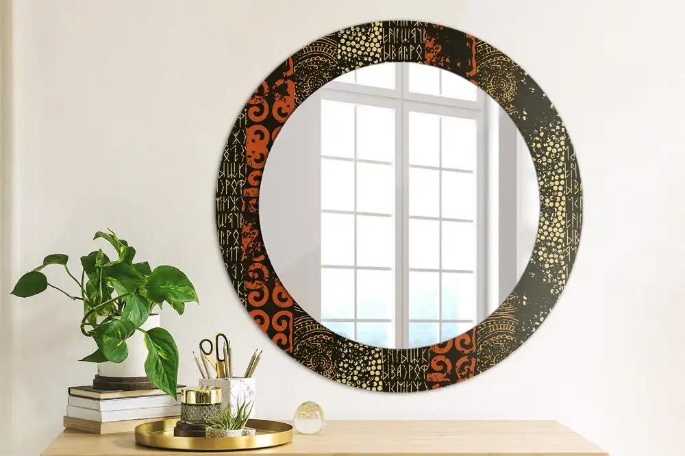 Miroir rond cadre imprimé motif grunge