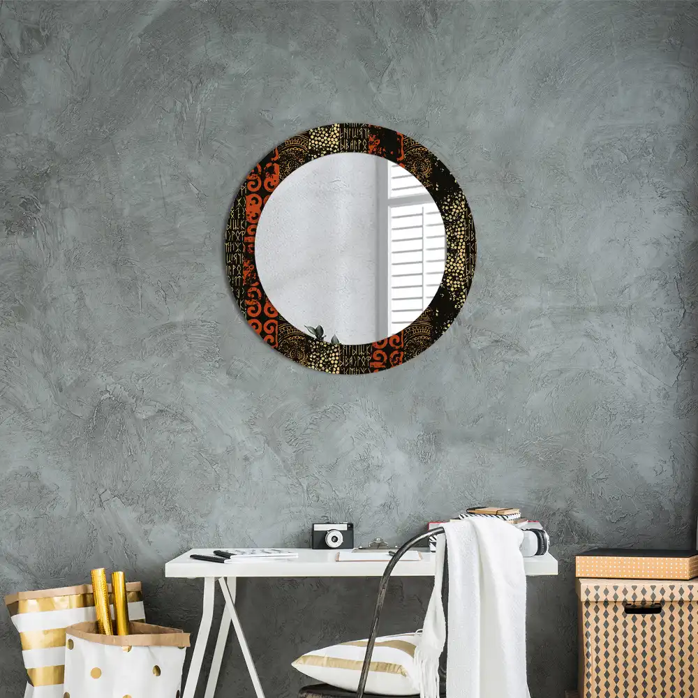 Miroir rond cadre imprimé motif grunge