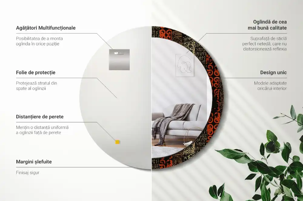 Miroir rond cadre imprimé motif grunge