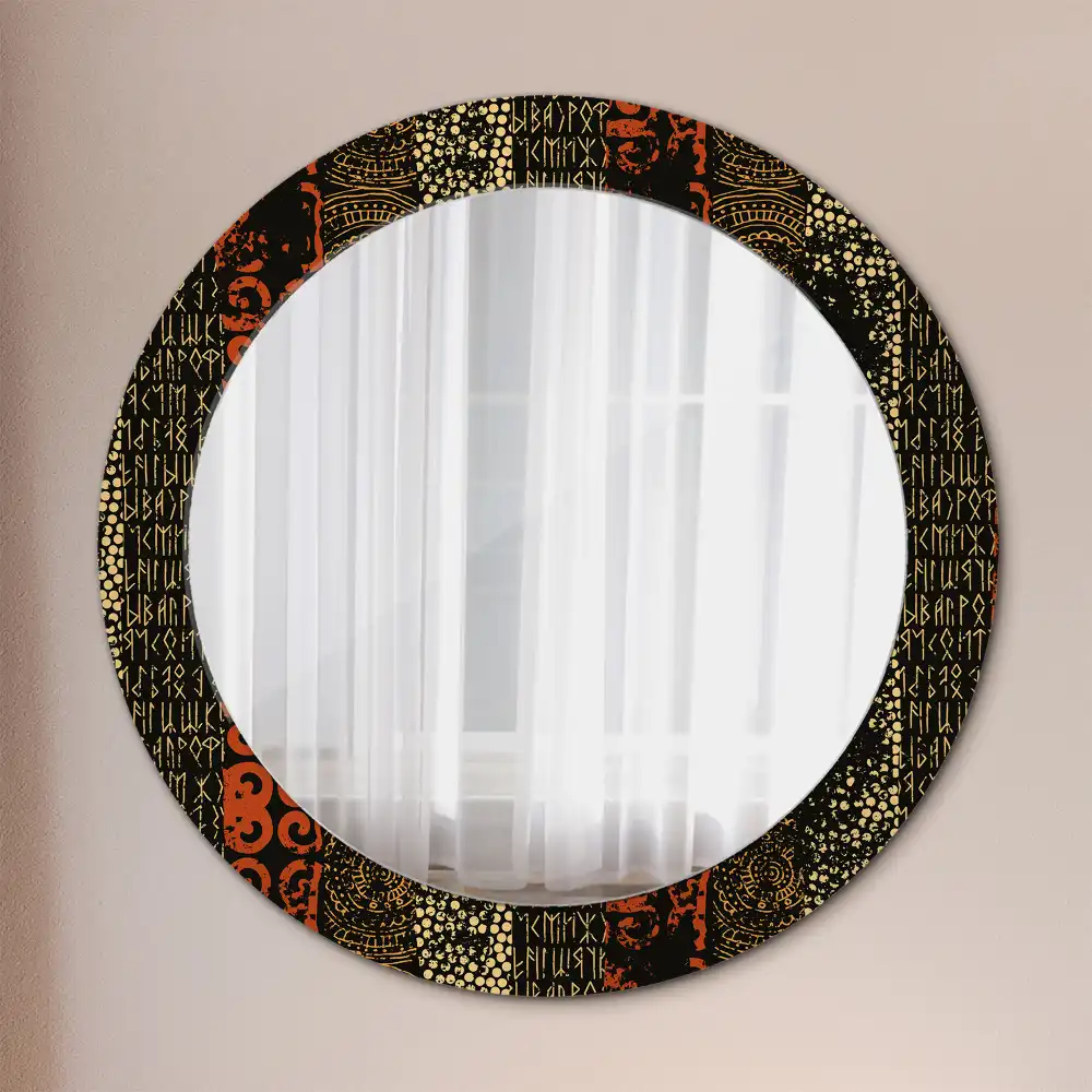 Miroir rond cadre imprimé motif grunge