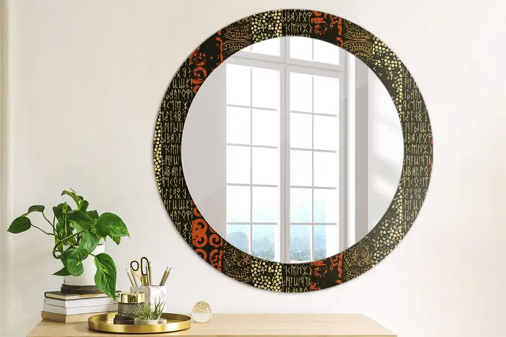 Miroir rond cadre imprimé motif grunge
