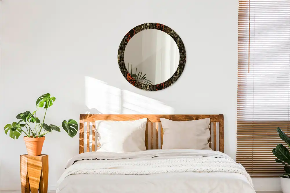 Miroir rond cadre imprimé motif grunge