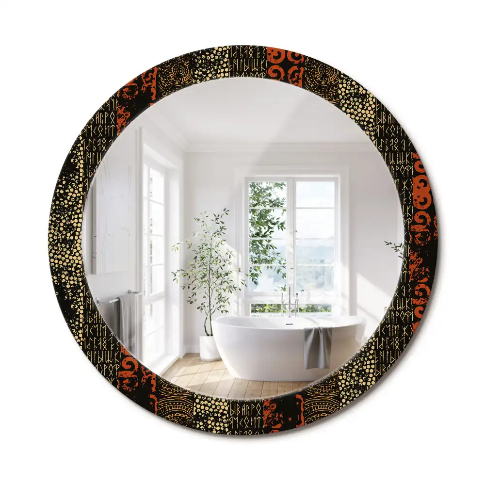 Miroir rond cadre imprimé motif grunge
